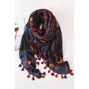 NEW Boho Butterfly Design Tasseled Rectangle Soft Chic Scarf Large Blue Pink